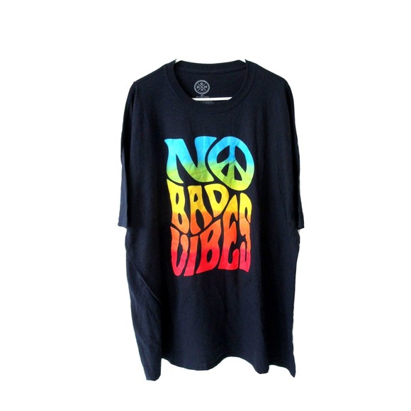 NWOT Dom Adults Shirt Size 3XL Blue No Bad Vibes Graphic Short Sleeves Crew Neck - Picture 1 of 8